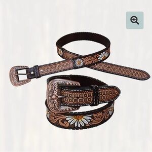 Rafter T - Daisy Embroidered Brown Belt
